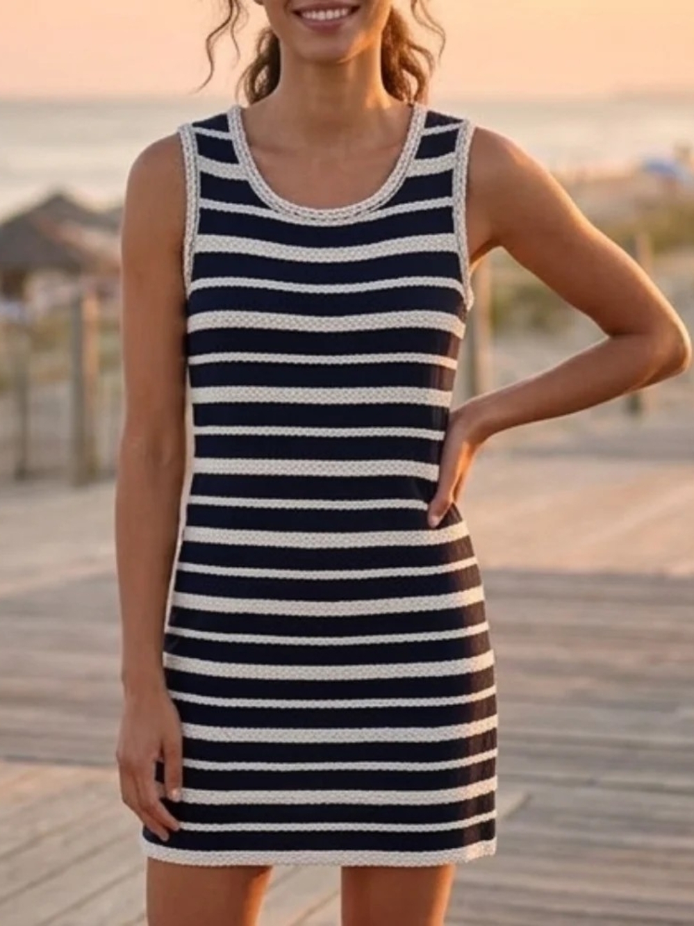 Black and White Striped Sleeveless Knit Dress XL Max Studio New NWT